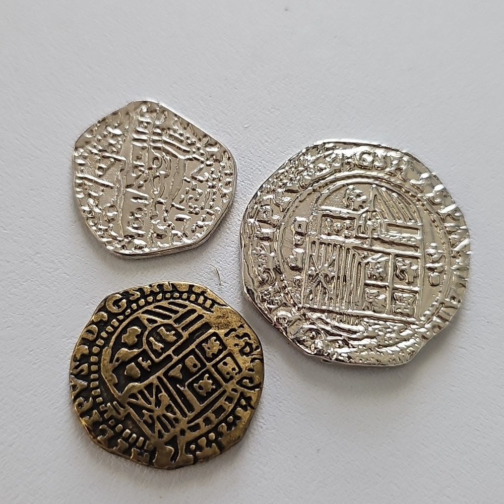 3 Spanish 8 Reales Replica Coins, Two Silver One Gold